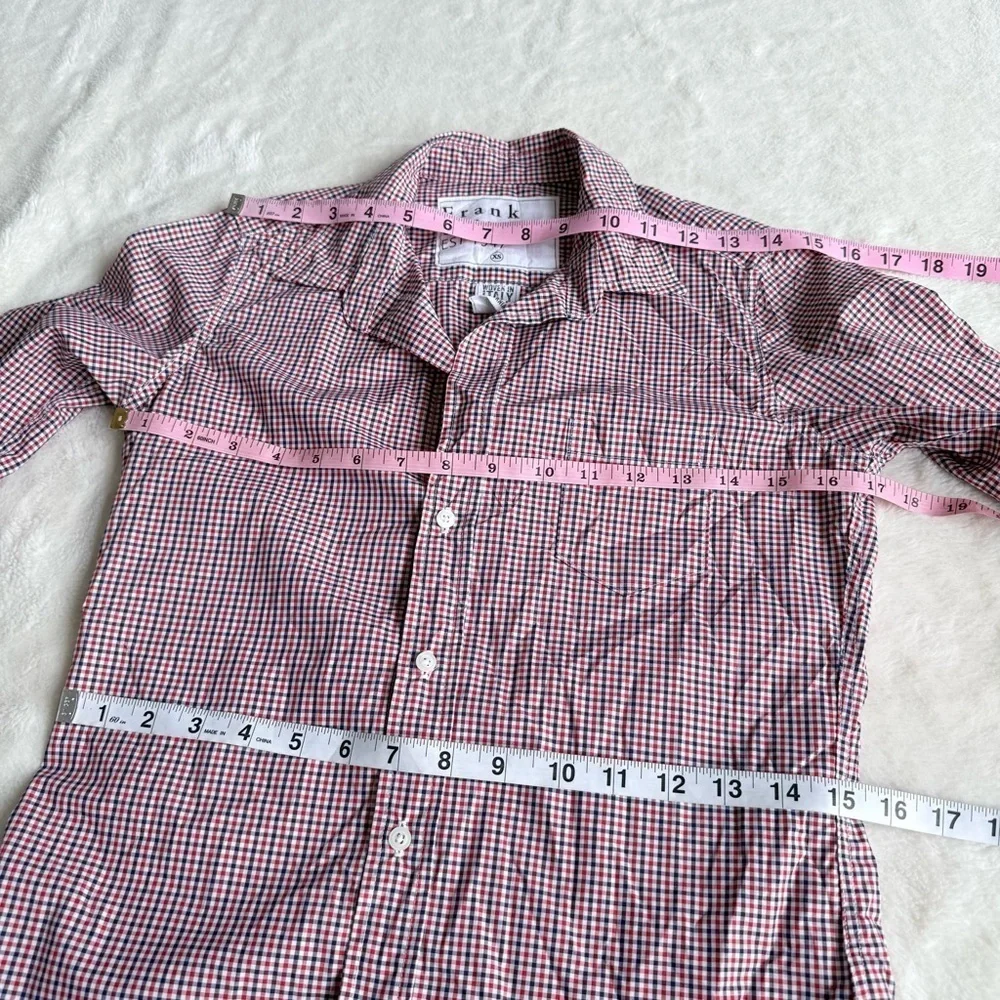 Frank & Eileen Barry Woven Italy Cotton Red Navy Shirt XS
